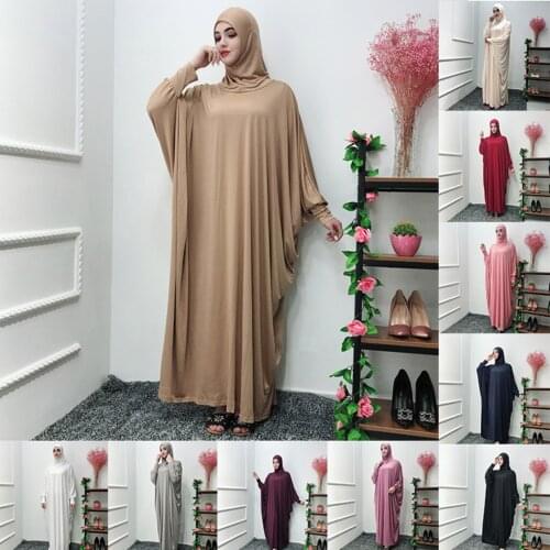 Muslim Dress Islam Clothing Women Polyester Solid color Headgear mosque bat sleeve robes Cardigan Ramadan Dress F300429
