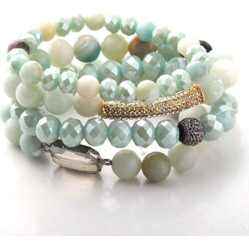 Fashion Beautiful 4pc set Blue Bracelet Sets Natural Stone & Glass Crystal Pave Bracelets