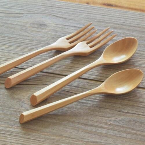 Natural Wooden Spoon And Fork Set Kitchen Cutlery Food Salad Fruit Tableware Handmade Fork Spoon Set Camping Outdoor For Cooking