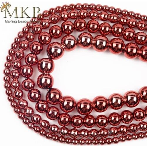 Natural Red Nano Vacuum Plating Hematite Stone Flat Round Beads For Jewelry 3mm-10mm Making Spacer Loose Beads Diy Bracelet15"