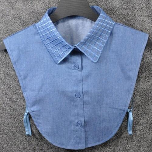 New womens chiffon shirt fake collar Shirt Cowboy hollow geometric necklace vest female Accessories cotton cowboy checkered