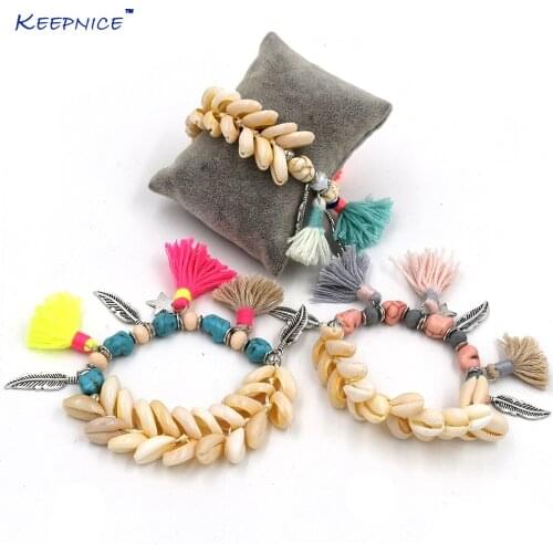 New Handcraft Friendship Bracelets Tassel Charm Bangle Sea Bach Shell Stone Beaded Bohemia Bracelets For Women