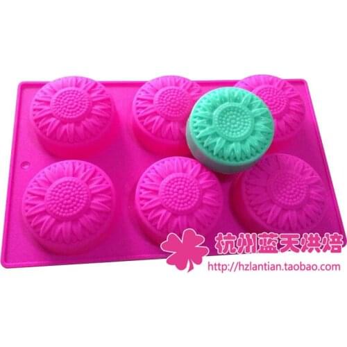 Wholesale ,free shiping, 6 hole sunflower shape silicone mold pudding mold Chocolate mould big size Silicone mold