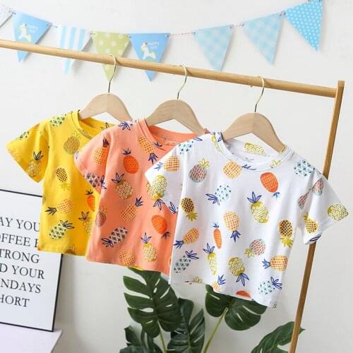2-6 Years Summer Children Girl T-Shirt Cotton Fashion Pineapple Print Yellow Short Sleeve Kids Girl Tops Clothes