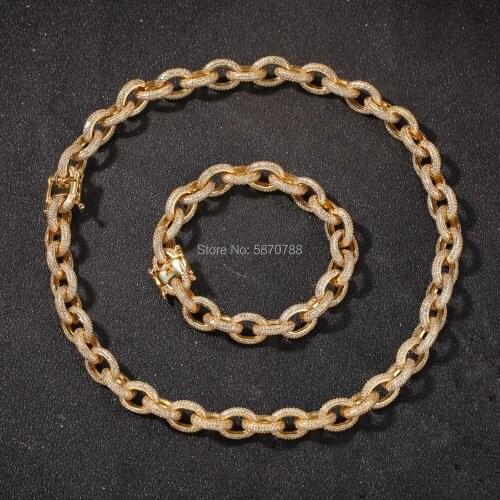 12mm Hip Hop Gold Plated gold silver color full zircon Iced Out O Style Rolo copper Chain Cross Necklace Jewelry For Men