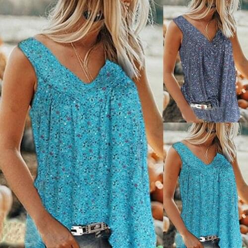 Plus Size 7XL Womens Floral Print Shirts Casual V Neck Sleeveless Tunic Tops Summer T-Shirts Casual Tank Tops Women Summer Tops