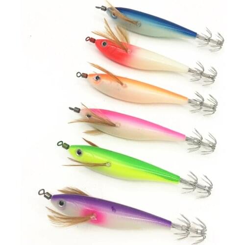 9.5cm/10g Artificial Squid Jig Fishing Lures Wood Shrimp Prawn Spinnerbait Lures Luminous Cuttlefish Octopus Fishing Bait Tools