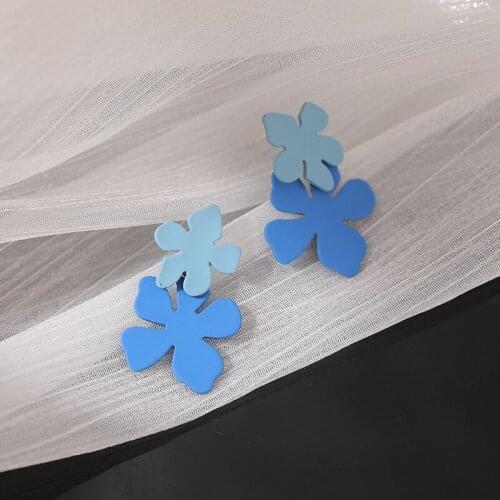 Blue Series Floral Earrings Royal Blue Baby Blue Contrast Color Irregular Flower Bright Earrings Women Ear Jewelry Korean Style