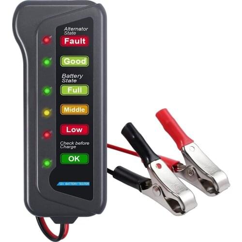 12V Battery and Alternator Tester with 6 LEDs Display Check Scan Tool