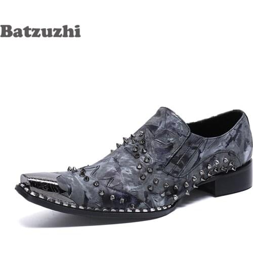 Batzuzhi Formal Leather Dress Shoes Japanese Type Men Shoes Metal Toe with Rivets Zapatos Hombre Party and Wedding Shoes Men