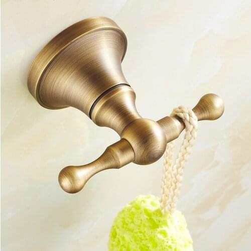 Vintage Robe Hooks Wall Mounted, Antique Hook Brass brushed double Clothes Hanger Towel Hooks clothes hooks Bathroom Accessories