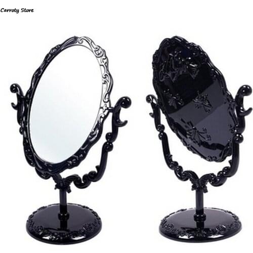 Makeup Desktop Rotatable Gothic Small Size Rose Stand Compact Mirror Black Butterfly