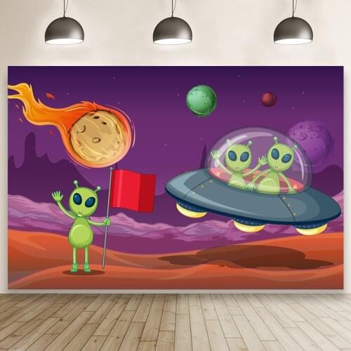 Universe Unidentified Creature Spaceship Cartoon Photography Backgrounds Kids Birthday Party Backdrops Photo Studio Booth Poster