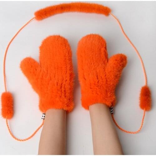 Knitted Fur Gloves Genuine Natural Mink Fur Fashion Warm Winter Womens Gloves 2021 New Products