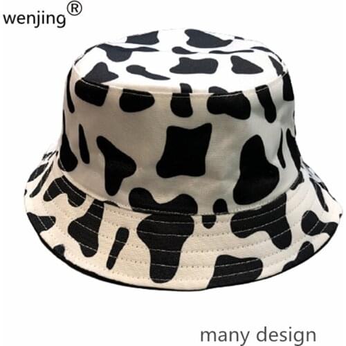 WJ20915 Fashion women Cow mosaic Print cotton Bucket Hats Fisherman