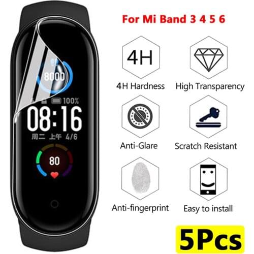 5Pcs 3D 4H Protective Glass For Xiaomi Mi Band 3 4 5 6 Screen Protector for Miband 6 Cover Smart Watchband 4 band 5 Soft Film