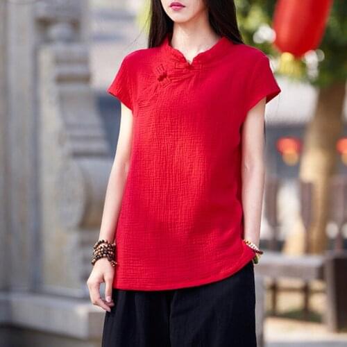 Large Size XS- 6XL Vintage Oversized Tops Women Street Cotton Linen Short Sleeves Loose Blousas Female 2020 Stand Collar Shirts