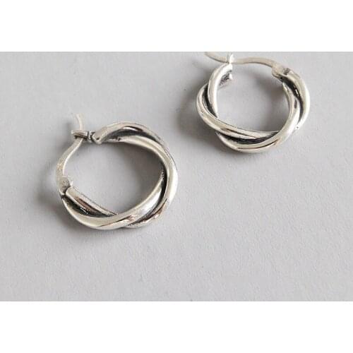YPAY Authentic 100% 925 Sterling Silver Twist Hoop Earrings for Women Girls Vintage Korean Fine Party Jewelry Gifts YME183