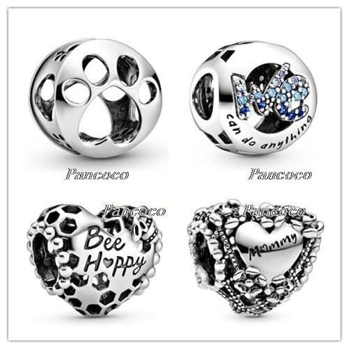 925 Sterling Silver Charm Openwork Flower Heart Mummy Charm Bead Fit Women Pandora Bracelet & Necklace Jewelry