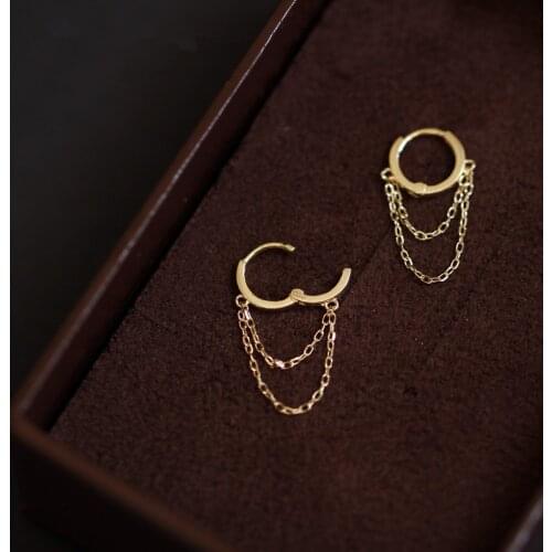 2020 New style 9K Solid Gold tassel chain Double Dangle Drop Earring Jewelry Minimal Bride Bridesmaid shinning Gift