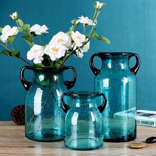 1PCS European Colored Transparent Glass Vase Handmade Creative Crafts Bottle Bedroom Tabletop Simple Vase for Home Decoration