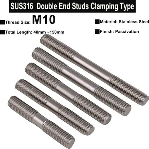 1Pc M10 SUS316 Stainless Steel Double End Studs Clamping Type Headless Stud Bolt Screw Tooth Stick Dual Head Threaded Bar
