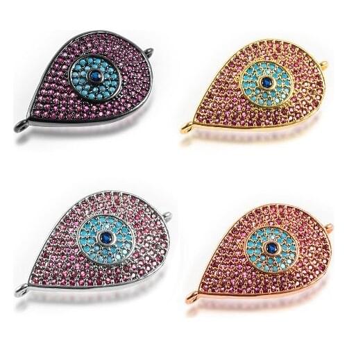 15*27mm Turkey Evil Eye crystal micro pave cz zircon cubic zirconia beads DIY Copper necklace charm bracelet connectors dgg4