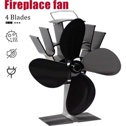 4 Blade Black Fireplace Heat Powered Stove Fan komin Log Wood Burner Eco Friendly Quiet Fan Home Efficient Heat Distribution