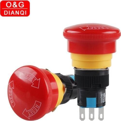 5pcs/lot 16MM Plastic Mushroom Emergency Stop Switch Selflocking Push Stop Knob Switch High Quality