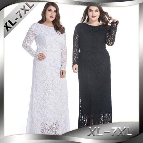 BianFeng Womens Hollow Lace Abaya Dress Muslim Fashion Temperament Plus Size Long-Sleeved Dress