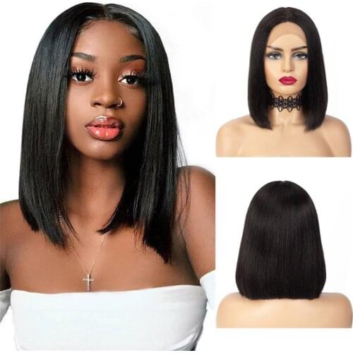 Lace Front Human Hair Wigs For Women Peruvian Remy Straight Hair Middle Part Wig Ombre 12 Inch Middle Length Bob Human Hair Wig