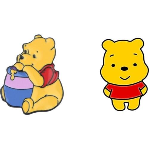 Cute Winnie Brooch Enamel Pins Custom Bear Animal Brooches Shirt Lapel Badge Bag Cartoon Jewelry Gift for Kids