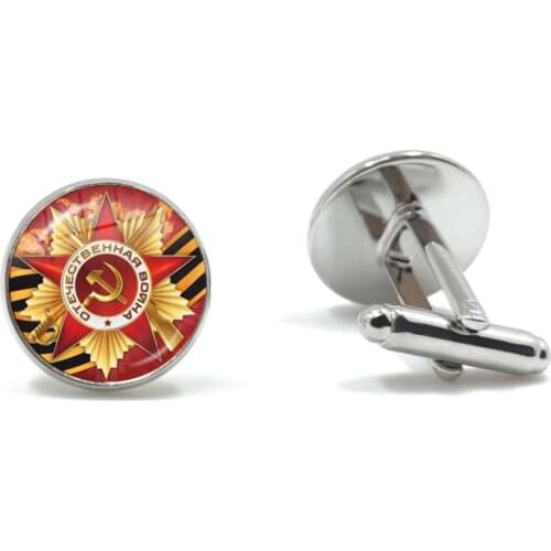 CCCP USSR Soviet Army Red Star Cufflinks 16mm Glass Cabochon Art Round Russian Badges LOGO Cuff Button Jewelry For Mens Shirt