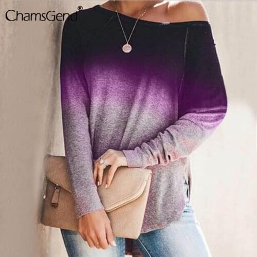 Sexy Off Shoulder T-Shirts Autumn Women Casual Y2k Top Long Sleeve Loose T Shirts Female Gradient Pullover Camisetas Mujer
