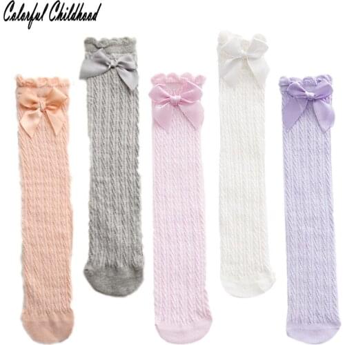 Baby Girls cotton socks children casual princess girls bow knee high stripe mesh socks for 1~4t toddler kids