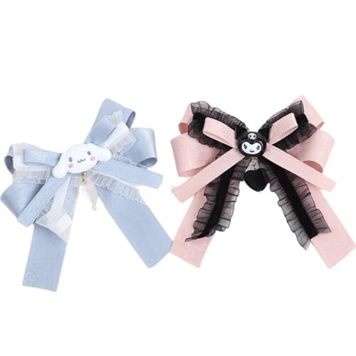 Kawaii Sanrio Plush Cartoon Kuromi Cinnamoroll Cute Lorita Handmade Bow Headdress Hairpins Small Gifts For Girls Toys