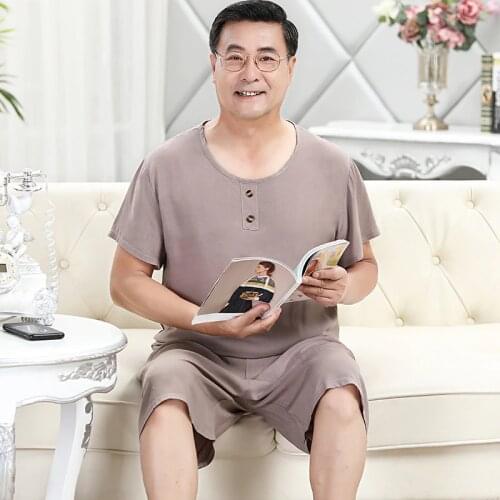 Middle Age Men Bourette Home Set Summer New Big Size 2PCS Pajamas L-4XL Loose Homewear Lounge O-Neck Sleepwear Grandpa Nightwear