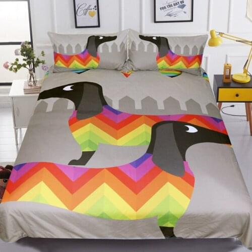 Colored Dachshund Bedding Set 3D Dog Printed Skin-Friendly Duvet Cover Set Bedclothes For Kids Adults Cartoon 3Pcs Home Textiles