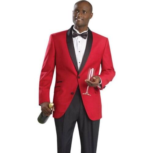 Red and black collocation groom wedding dress custom made double buckle (coat + pants + tie) professional clothing