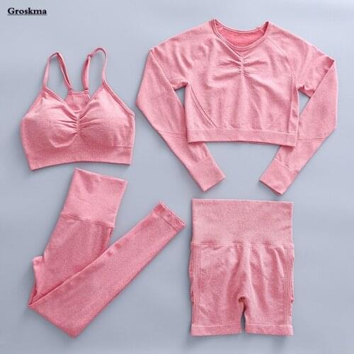 High Waist Leggings+T Shirt+Bra+Shorts Women Yoga Seamless Suits Fitness Gym 2/4 Piece Set Running Sportswear Clothing Outdoor