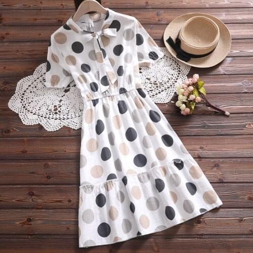 Mori girl cute polka dot dress new summer fashion bow short sleeve elegant casual sweet dress