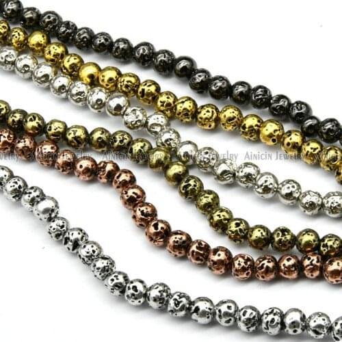 Many Colors Antique Rose Gold Silver Plating 6~12mm Lava Round Beads For Fashion Bracelets Necklace Making Making Beads 10pc/lot