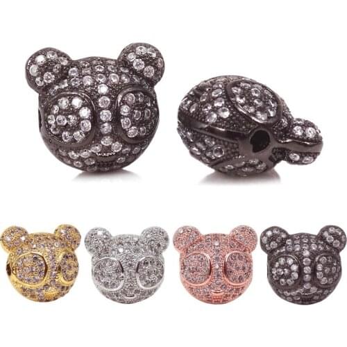 Fashion Animal Jewelry Accessories Beads 6 pcs/lot Winny Bear Micro Pave Clear CZ Zircon Brass Spacer Beads Fit Bracelets Making