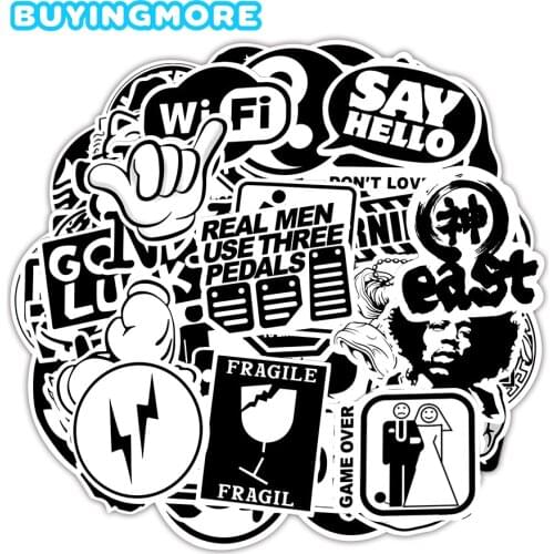 100 PCS Transparent Black and White Stickers for Laptop Skateboard Car Guitar Suitcase Bike DIY Cool Brand Rock Graffiti Sticker