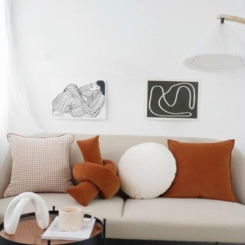 Nordic Velvet Pure Volor Round Cushion Brown Ball Home Decorative Cushion Sofa Art Ball Room Salon Gallery Long Floor Pillow
