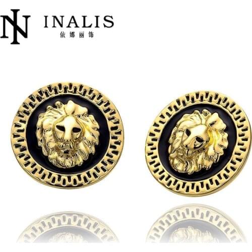New Fashion Lion Face Round Stud Earrings PlatinumPlated With Swarovski Crystal Women Earrings Wholesale Jewelry Brinco E963-C