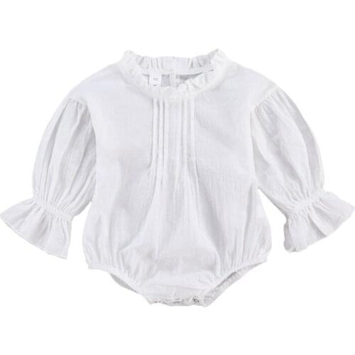 Baby Girl Clothes Solid Color Lace Jumpsuit Toddler Girl Lace Neck Long Sleeve Romper