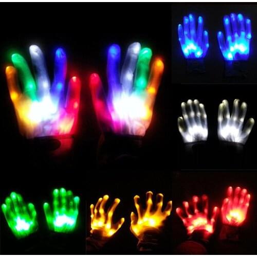 1Pair Shiny LED Light Up Hand Finger Gloves Halloween Christmas Costume Dance Holiday Decor