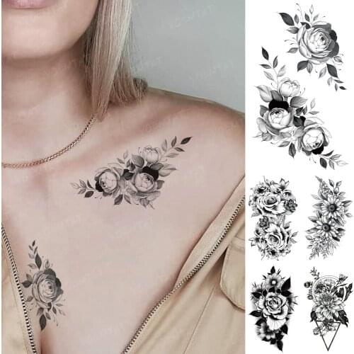 Waterproof Temporary Tattoo Sticker White Peony Rose Wreath Small Tatto Arm Shoulder Chest Fake Tatoo Man Woman Child Tattoos