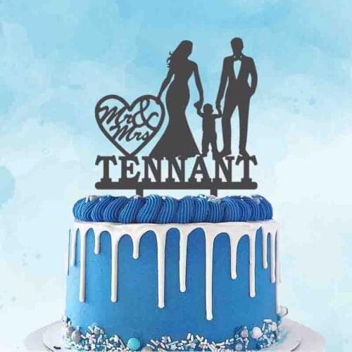 Personalized Wedding Cake Topper Custom Mr Mrs Name Family of Three For Wedding Anniversary Family Party Cake Decoration